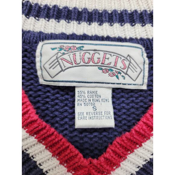 Vintage Nuggets V-Neck Pullover Sweater Size S Blue Oversized Preppy Varsity - Picture 4 of 8